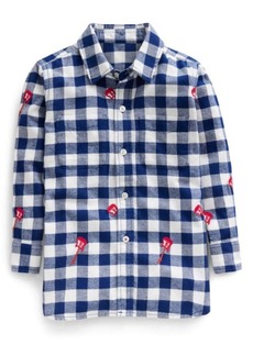 Mini Boden Kids' Guitar Embroidered Check Flannel Button-Up Shirt