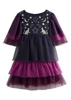 Mini Boden Kids' Halloween Embroidered Colorblock Tiered Tulle Dress