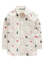 Mini Boden Kids' Holiday Embroidered Cotton Button-Up Shirt
