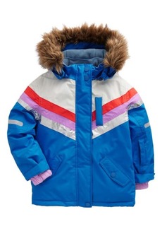 Mini Boden Kids' Hooded Waterproof Jacket with Faux Fur Trim