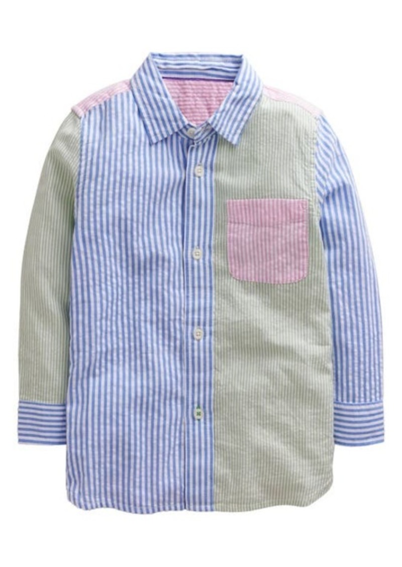 Mini Boden Kids' Hotchpotch Stripe Cotton Seersucker Button-Up Shirt