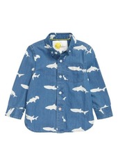 Mini Boden Kids' Interest Shark Print Button-Up Denim Shirt
