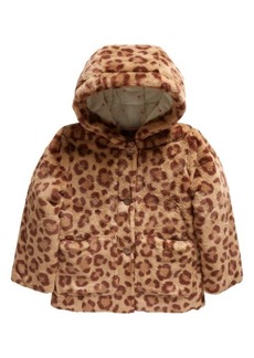 Mini Boden Kids' Leopard Print Faux Fur Hooded Coat