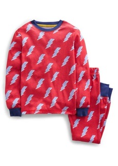 Mini Boden Kids' Lightning Bolt Glow in the Dark Fitted Two-Piece Cotton Pajamas in Red Lightening Bolt at Nordstrom