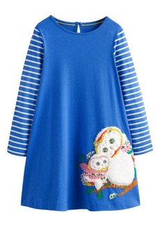 Mini Boden Kids' Owl Appliqué Long Sleeve Cotton Dress