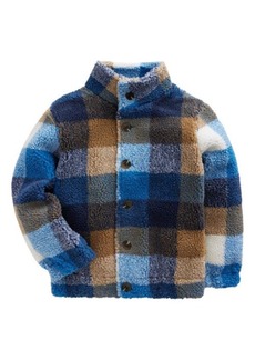 Mini Boden Kids' Plaid High Pile Fleece Button-Up Jacket