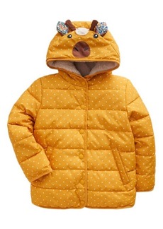 Mini Boden Kids' Polka Dot Appliqué Hooded Puffer Coat