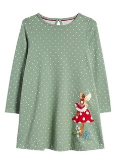 Mini Boden Kids' Polka Dot Appliqué Long Sleeve Cotton Dress