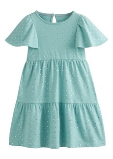 Mini Boden Kids' Polka Dot Metallic Tiered Cotton Dress