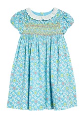 Mini Boden Kids' Puff Sleeve Smocked Dress in Aqua Blue Clematis at Nordstrom
