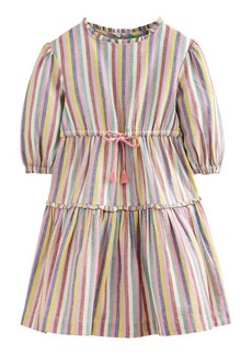 Mini Boden Kids' Rainbow Stripe Cotton & Linen Tiered Dress