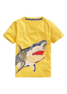 Mini Boden Kids' Shark Embroidered Cotton Graphic T-Shirt
