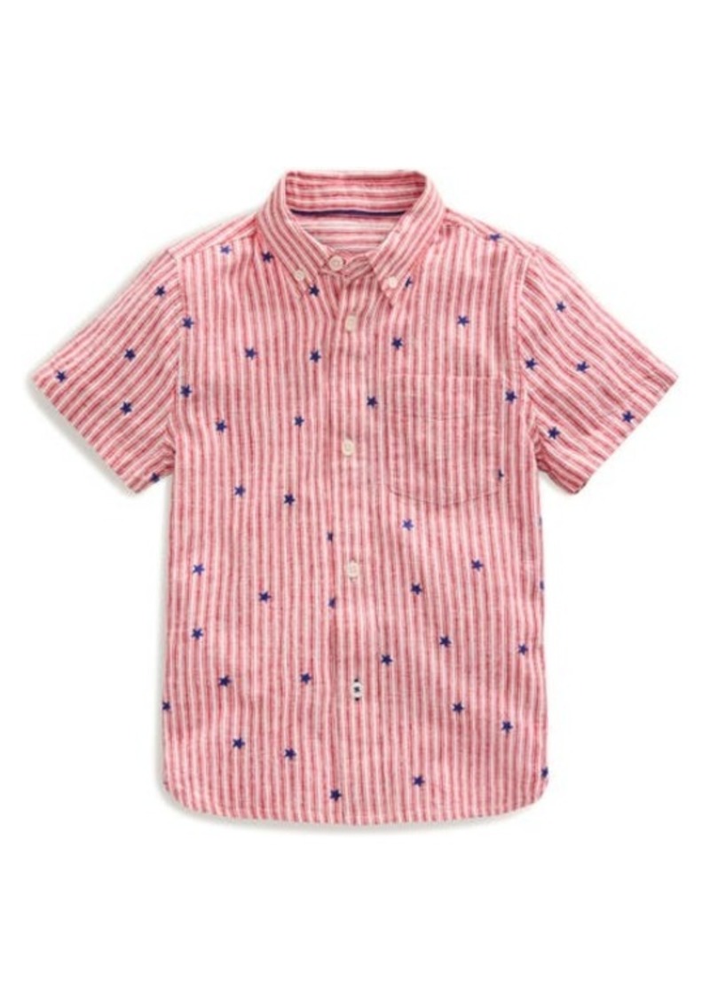 Mini Boden Kids' Stars & Stripes Short Sleeve Linen & Cotton Button-Down Shirt
