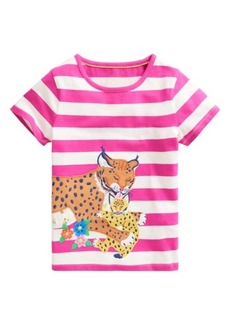 Mini Boden Kids' Stripe Appliqué Cat Cotton Graphic T-Shirt