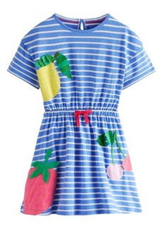 Mini Boden Kids' Stripe Appliqué Drawstring Waist Cotton Dress