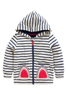 Mini Boden Kids' Stripe Appliqué Shark Terry Cloth Zip-Up Hoodie