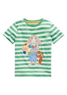Mini Boden Kids' Stripe Bunny Appliqué Cotton T-Shirt