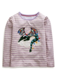 Mini Boden Kids' Stripe Dragon Appliqué Cotton T-Shirt