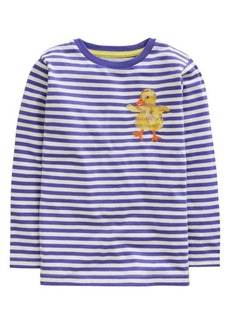 Mini Boden Kids' Stripe Duckling Embroidered Long Sleeve Cotton Cotton Graphic T-Shirt