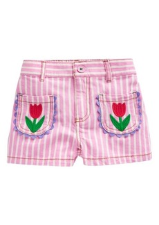 Mini Boden Kids' Stripe Embroidered Cotton Shorts
