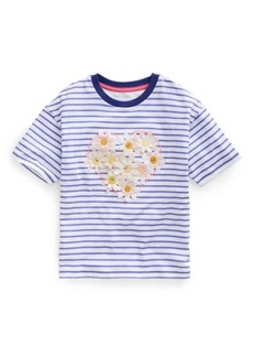 Mini Boden Kids' Stripe Floral Appliqué Cotton Graphic T-Shirt
