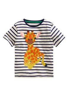 Mini Boden Kids' Stripe Giraffe Appliqué Cotton T-Shirt