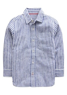 Mini Boden Kids' Stripe Linen & Cotton Button-Up Shirt
