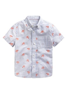 Mini Boden Kids' Stripe Prawn Embroidered Short Sleeve Linen & Cotton Button-Down Shirt