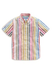Mini Boden Kids' Stripe Short Sleeve Linen & Cotton Button-Down Shirt