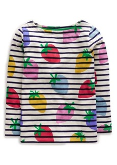Mini Boden Kids' Stripe Strawberry Print Long Sleeve Cotton T-Shirt