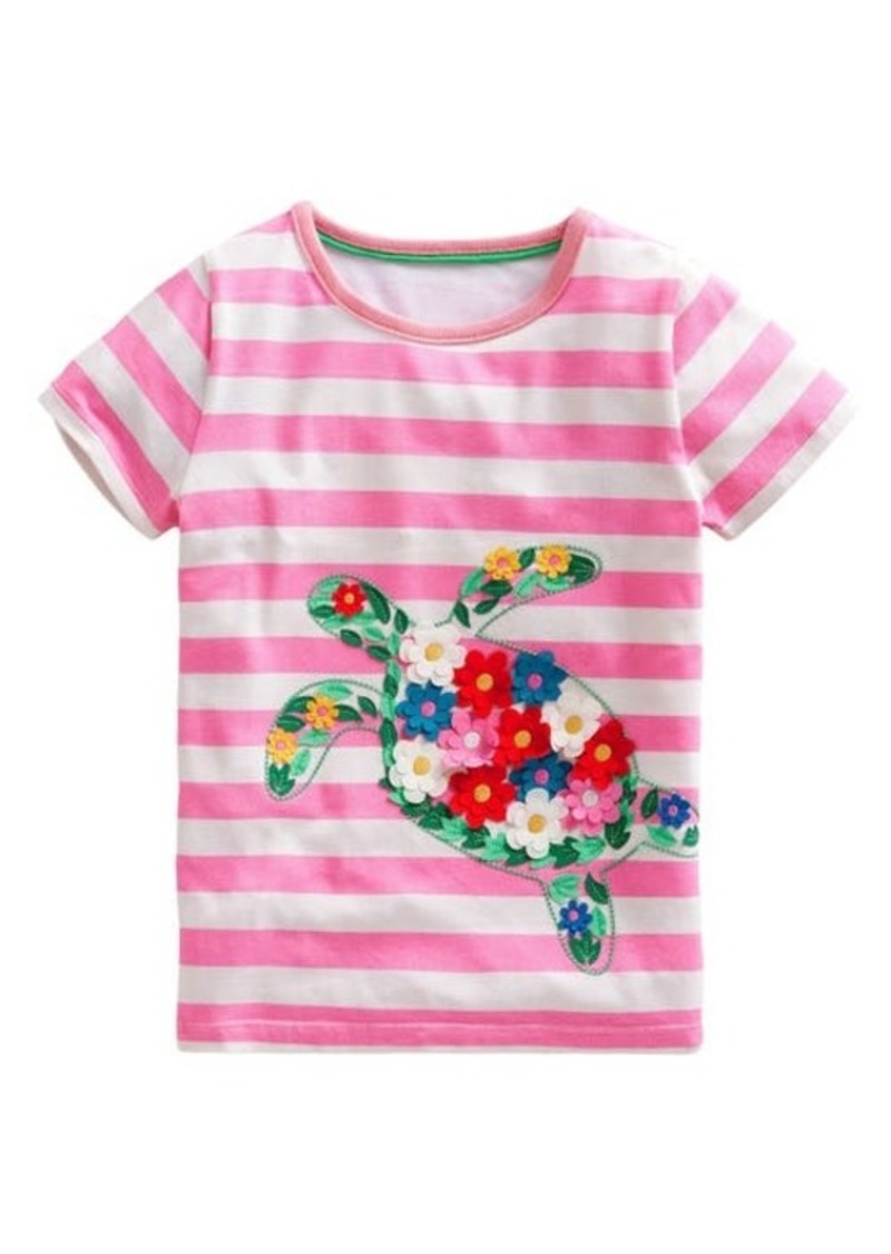 Mini Boden Kids' Stripe Turtle Appliqué Cotton Graphic T-Shirt