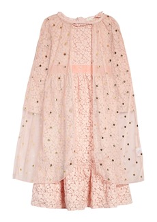 Mini Boden Kids' Two-Piece Lace Cape Dress in Pink/Gold Foil Spot at Nordstrom
