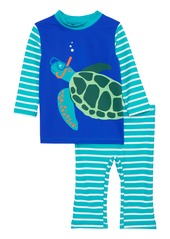 Mini Boden Kids' Two-Piece Rashguard Swimsuit in Tropical Green Turtle at Nordstrom