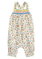 Mini Boden Smocked Woven Cotton Romper in Ivory Floral at Nordstrom