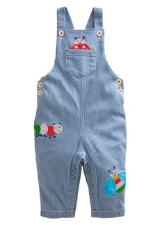 Mini Boden Stripe Appliqué Stretch Cotton Overalls in Blue/Ivory Bugs at Nordstrom