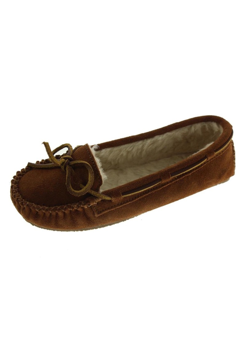 Minnetonka Cally Womens Faux Fur Lined Suede Moccasin Slippers