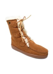 Minnetonka Juniper Lace-Up Boot with Genuine Shearling Trim in Brown Suede at Nordstrom
