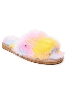 Minnetonka Little Girls Lyla Faux Fur Slide Slippers - Pink Unicorn