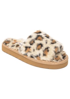 Minnetonka Little Girls Lyla Faux Fur Slide Slippers - Cream Leopard Print