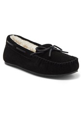 Minnetonka Petra Trapper Faux Fur Lined Slipper in Black Suede at Nordstrom Rack