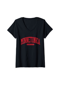 Womens Minnetonka Minnesota MN College University Style Red V-Neck T-Shirt