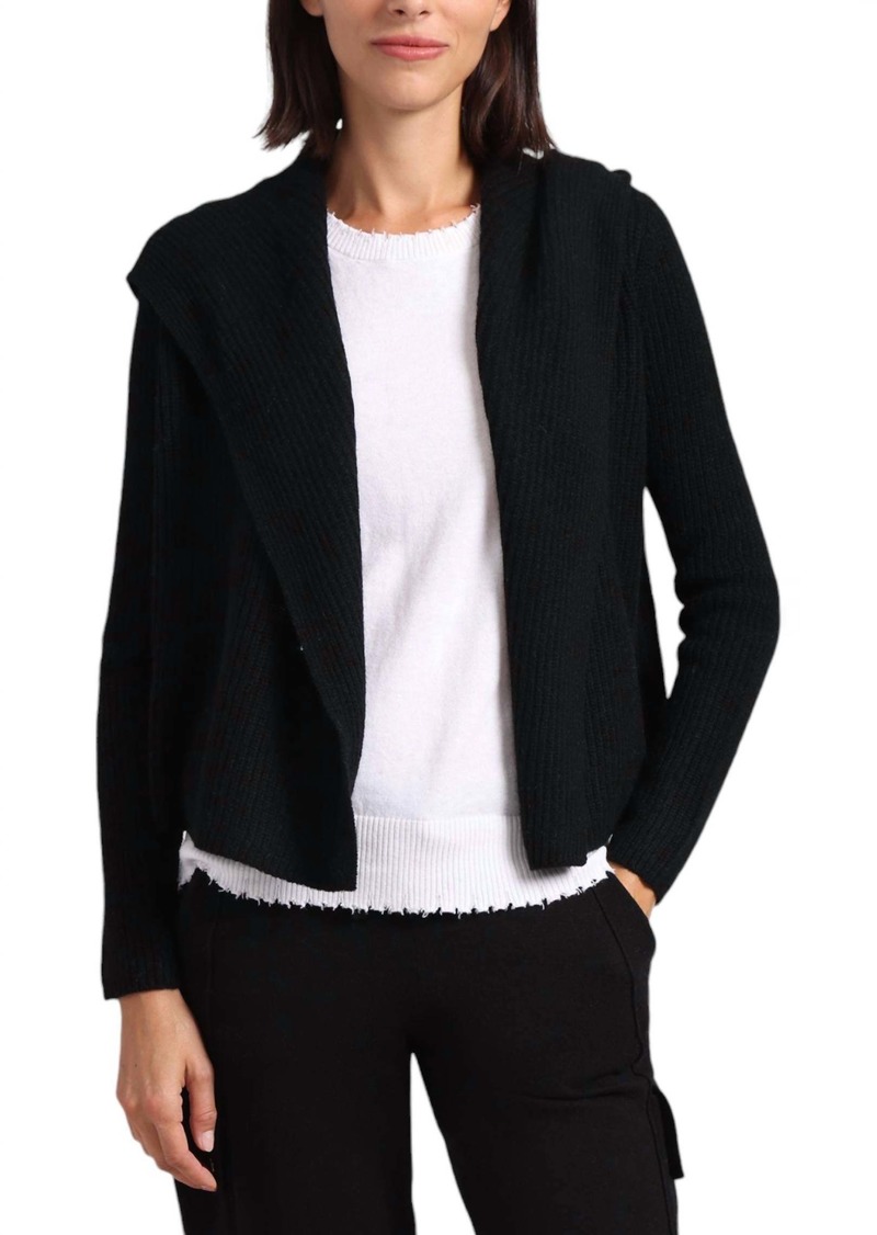 Minnie Rose Cashmere 5Gg Shaker Hooded Flyaway Cardigan In Black