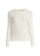Minnie Rose Distressed Cable-Knit Sweater