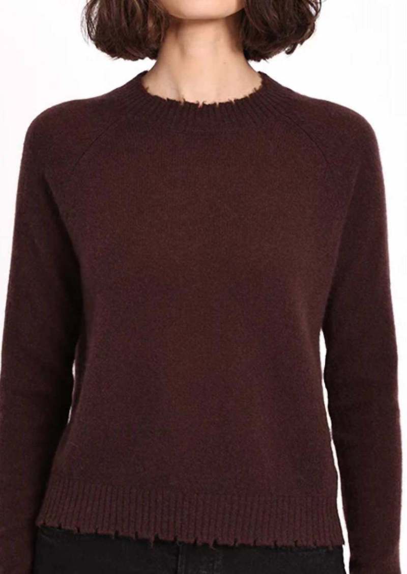 Minnie Rose Cashmere Frayed Edge Cropped Sweater In Chocolate