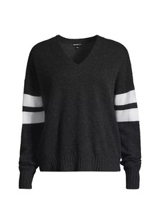 Minnie Rose Cashmere Striped-Sleeve Sweater
