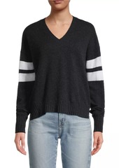 Minnie Rose Cashmere Striped-Sleeve Sweater