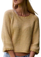 Minnie Rose Chunky Tape Cotton Blend Textured Crew Pullover Sweater In Banana Yellow