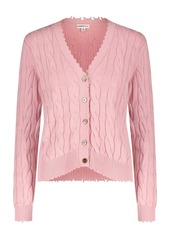 Minnie Rose Cotton Cable Frayed Cardigan In Pink Pearl