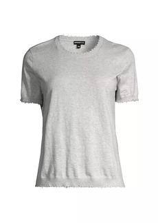 Minnie Rose Cotton-Cashmere Frayed Boxy T-Shirt