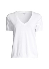 Minnie Rose Cotton-Cashmere Frayed V-Neck T-Shirt